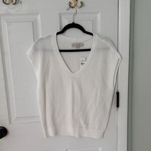 LOFT Ivory White V-Neck Sleeveless Top